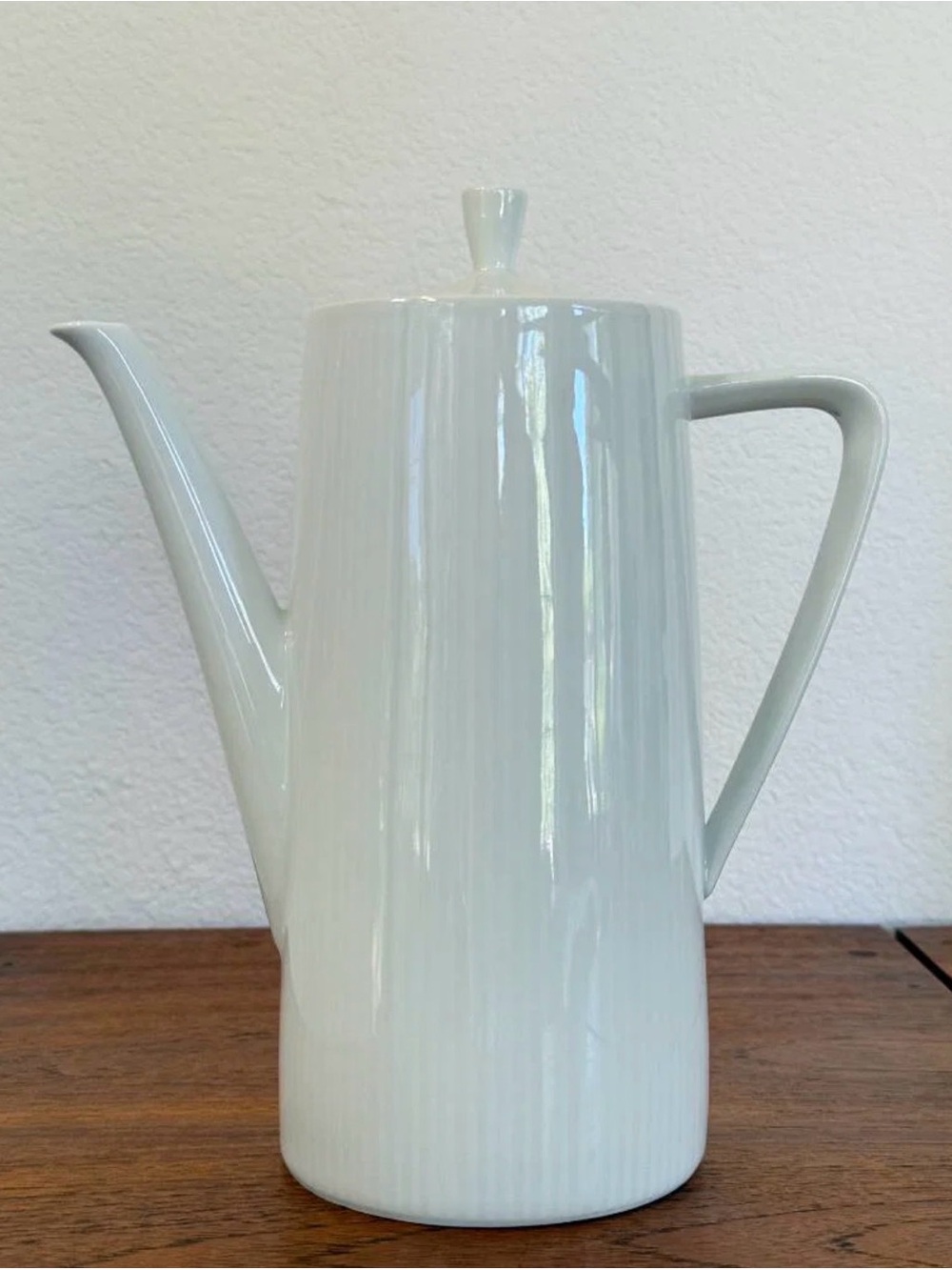 Vintage Seltmann Weiden Monika White Ribbed Coffee Pot MCM 9”